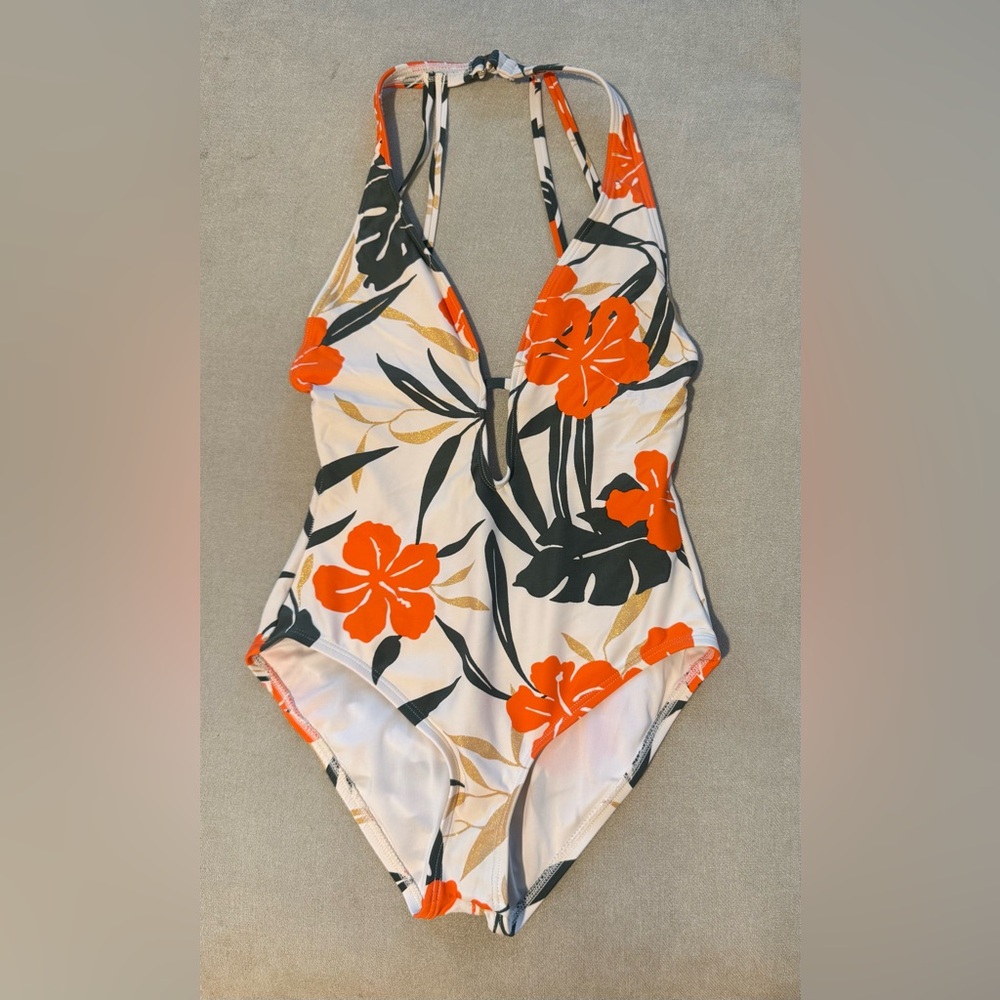 Floral womens Swimwear in Orange and White